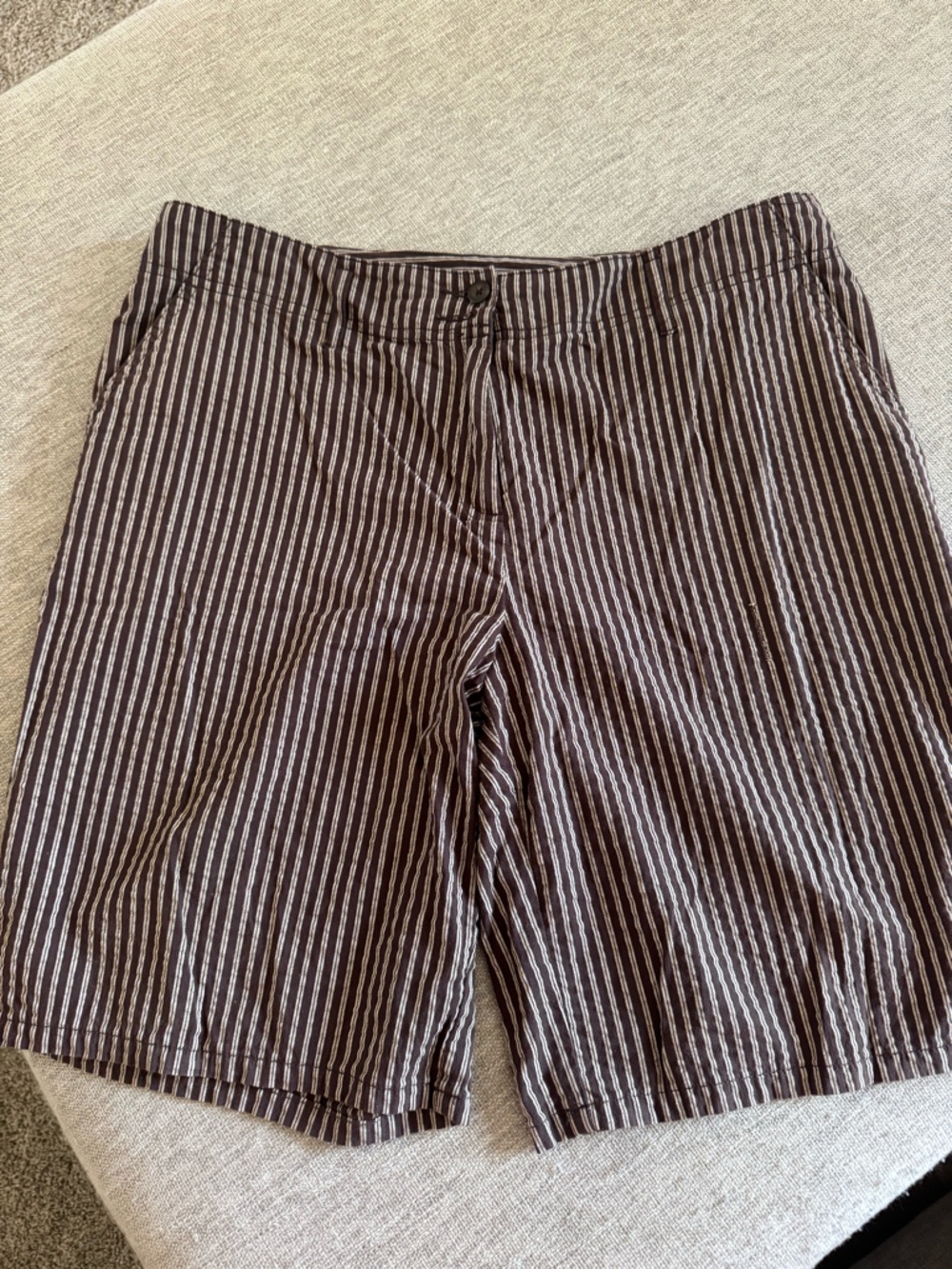Striped Brown and White Button Front Shorts
